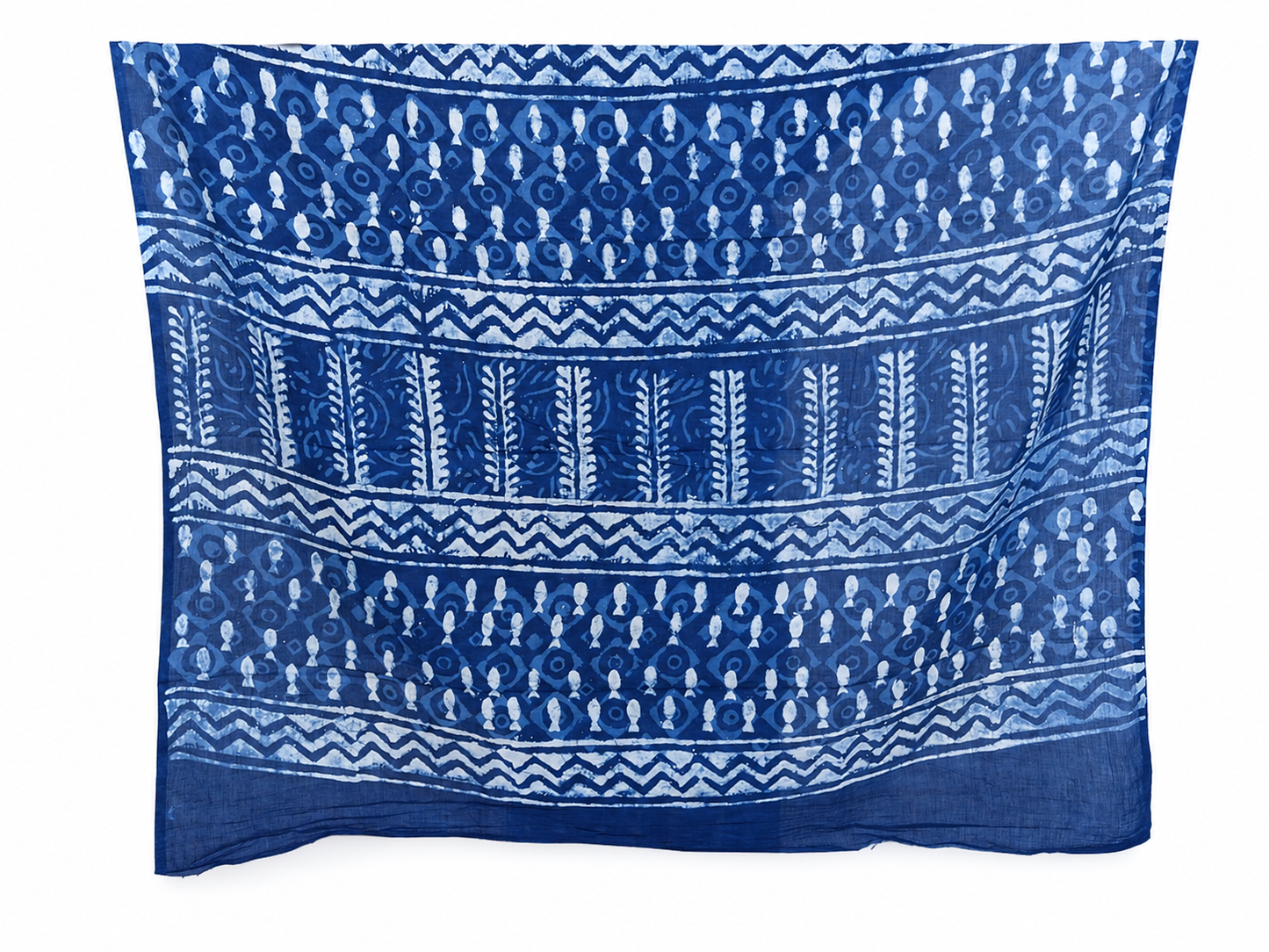 Navy Blue Hand Block Print Pure Mulmul Cotton Saree with running blouse