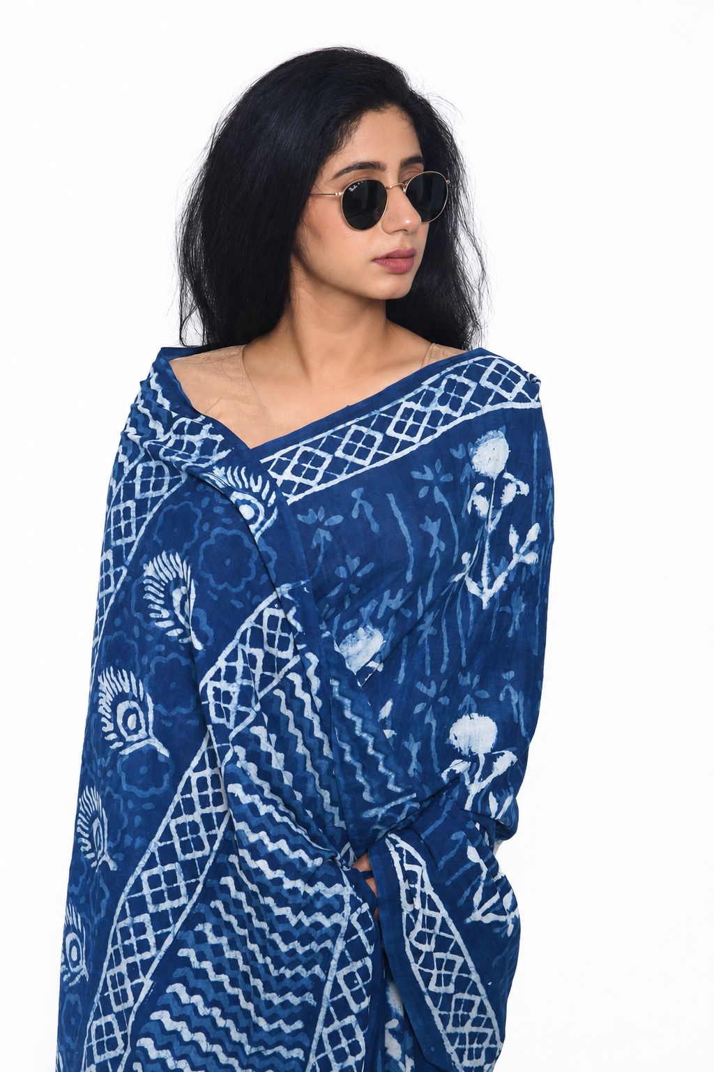 Hand Block Print Pure Mul Cotton Saree with blouse