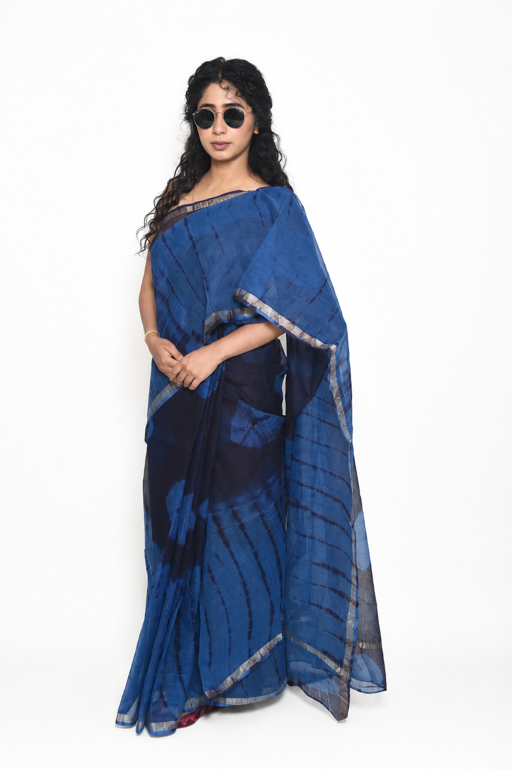 Blue and Black Kota Doriya Saree with running blouse