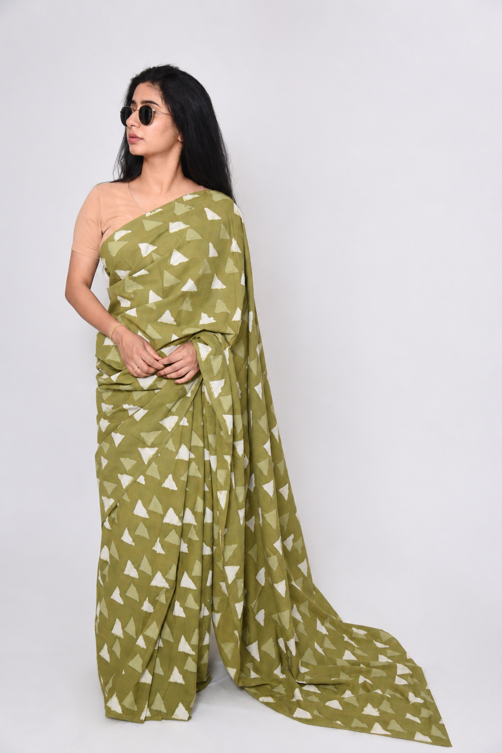 Pure Hand Block Print Cotton Saree with blouse