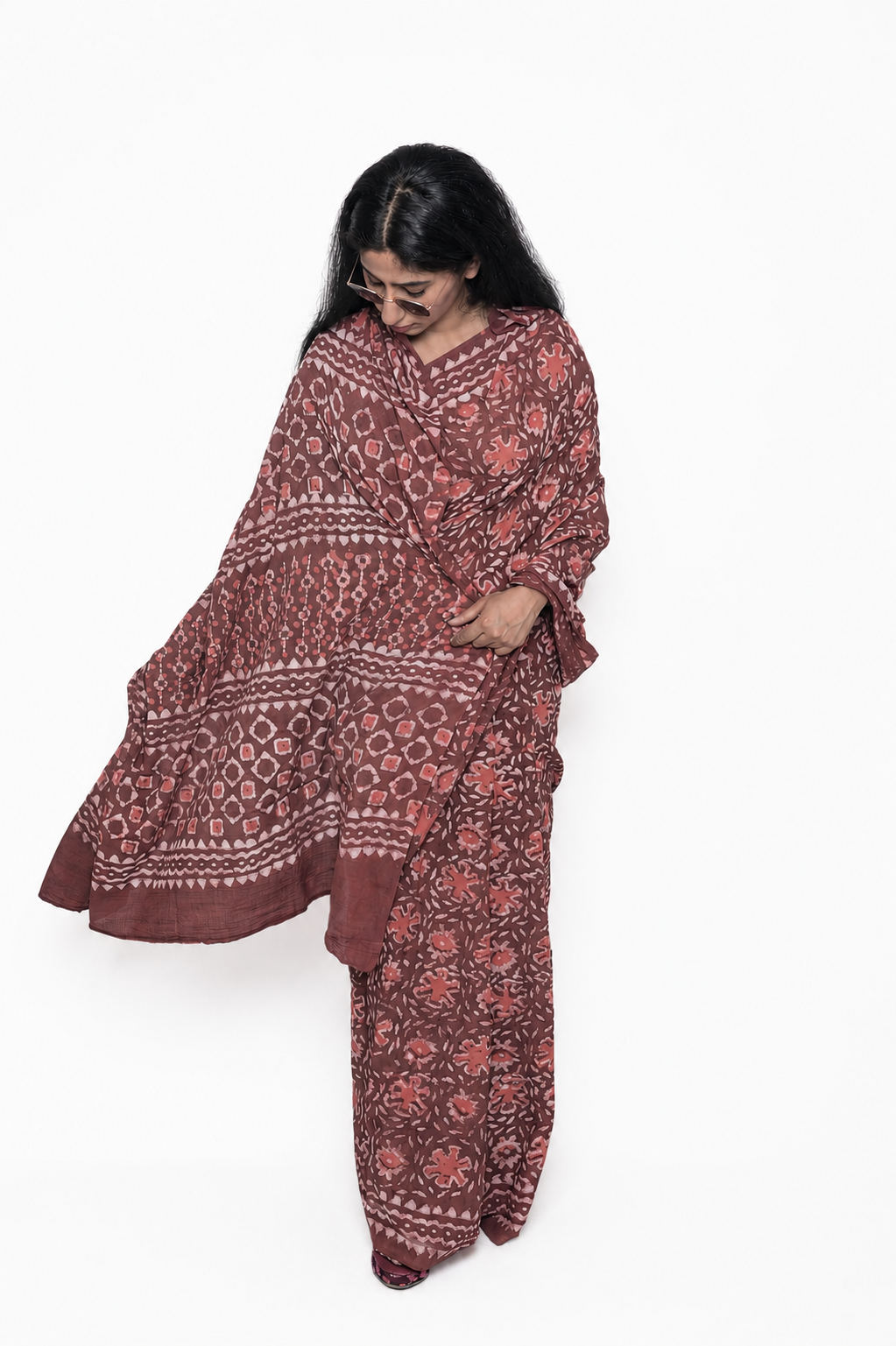 Hand Block Print Pure Mul Cotton Saree with blouse