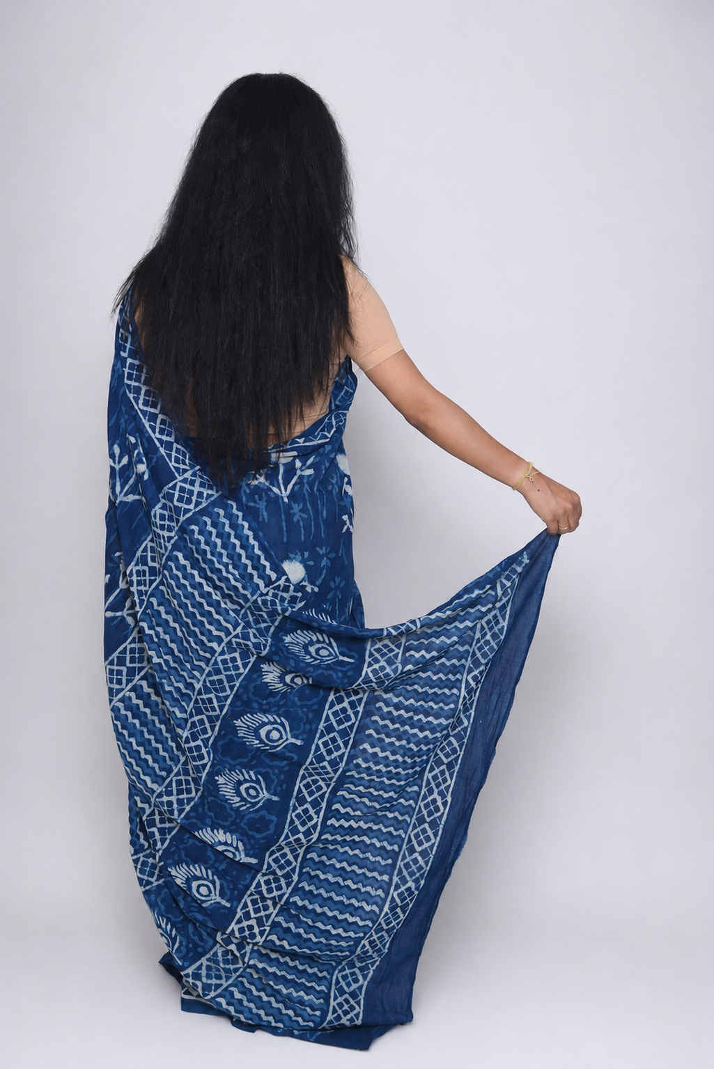 Hand Block Print Pure Mul Cotton Saree with blouse