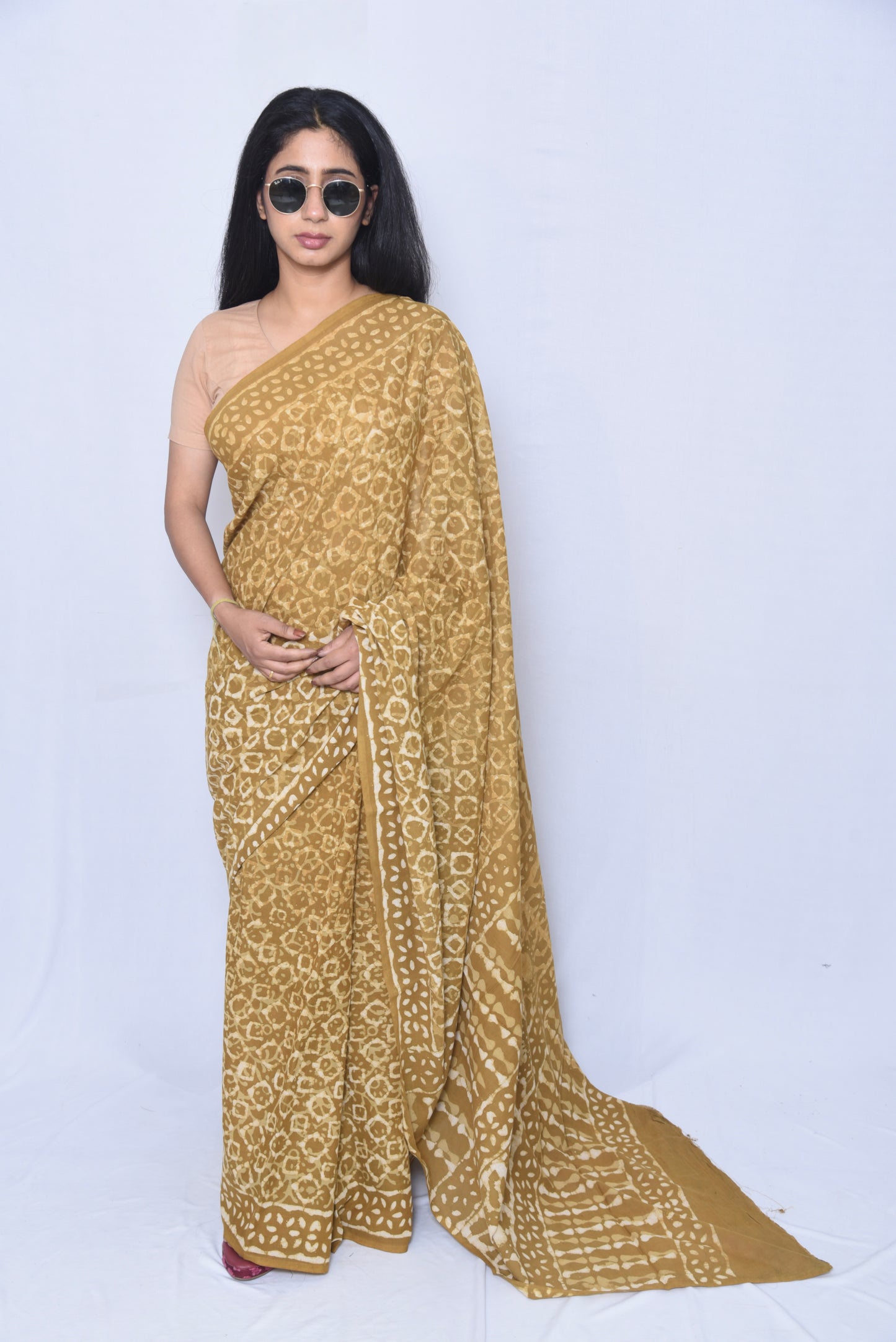 Hand Block Print Pure Mul Cotton Saree with blouse